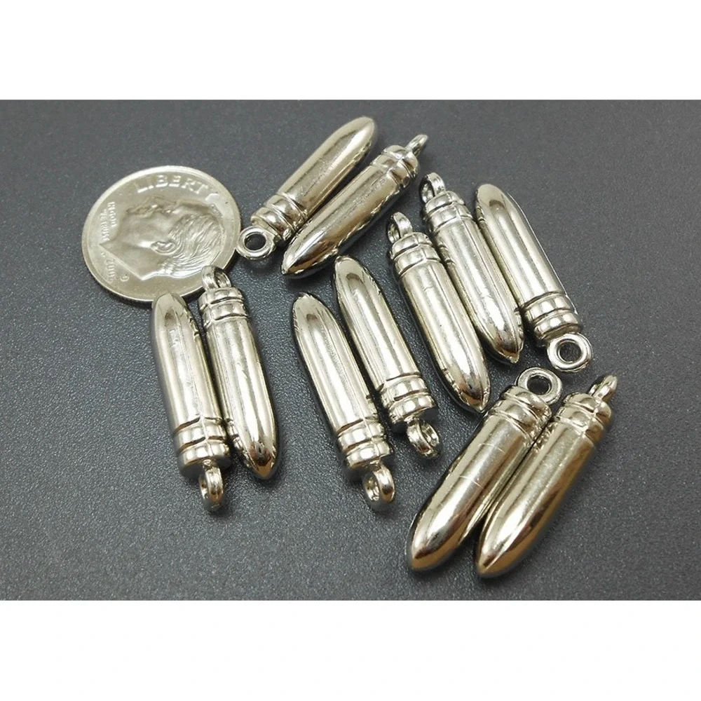 10pcs Bullet Charms Silver‎ Tone acrylic for jewelry making